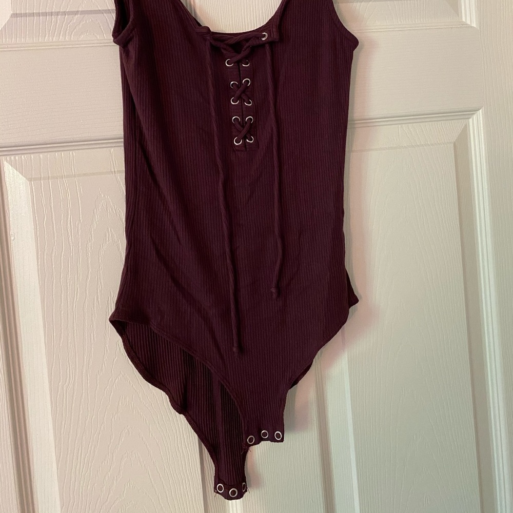 Maroon front tie body suit